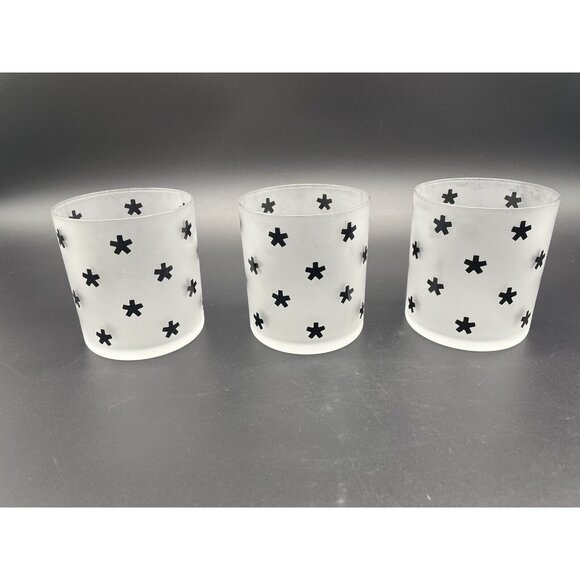 Unbranded Other - Cocktail Glasses Frosted White Black Lowball Rocks Water Tumblers Stars Bar Mod